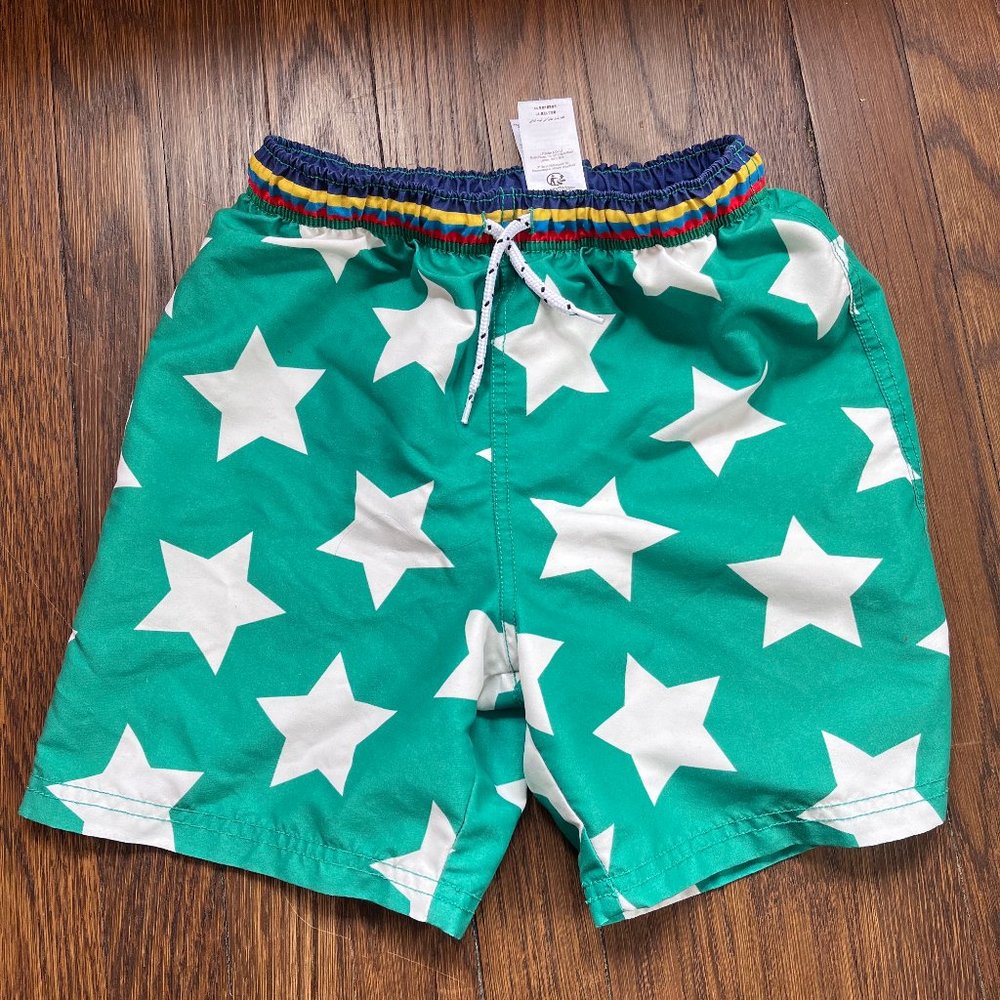 Boden Kids Bathing Suit Bottom "Woven Trunks - Green Pepper Stars"